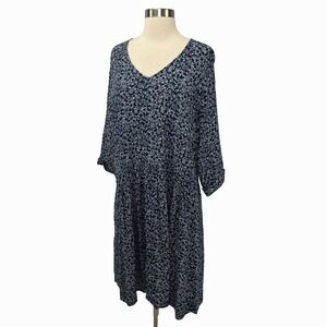 Garnet Hill Size 14 Blue Floral Midi Dress Pockets Cottagecore Bohemian Beach